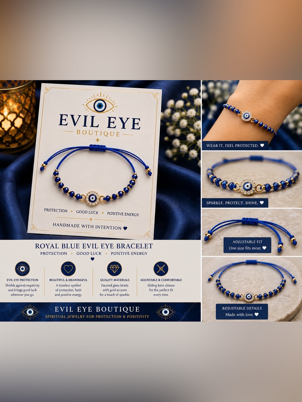 🧿✨Blue Beaded Bracelet Evil Eye Bracelet🧿✨